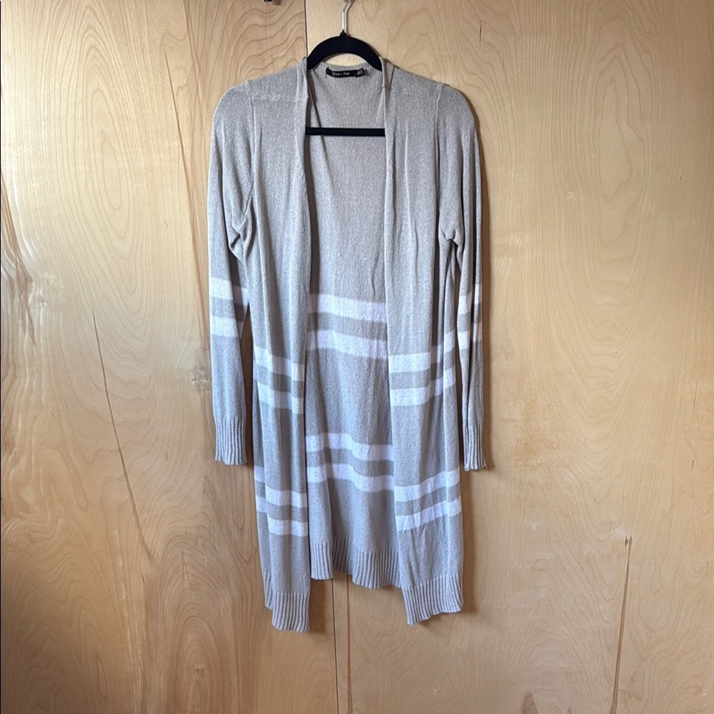 Women's Beige Striped Sweater Cardigan
